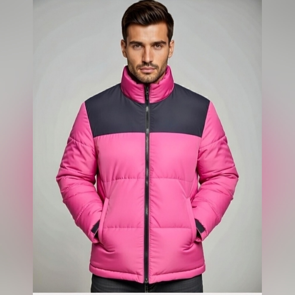 Club Room Men's Quilted Colorblock Puffer Jacket Pink XL Full Zip Winter Coat